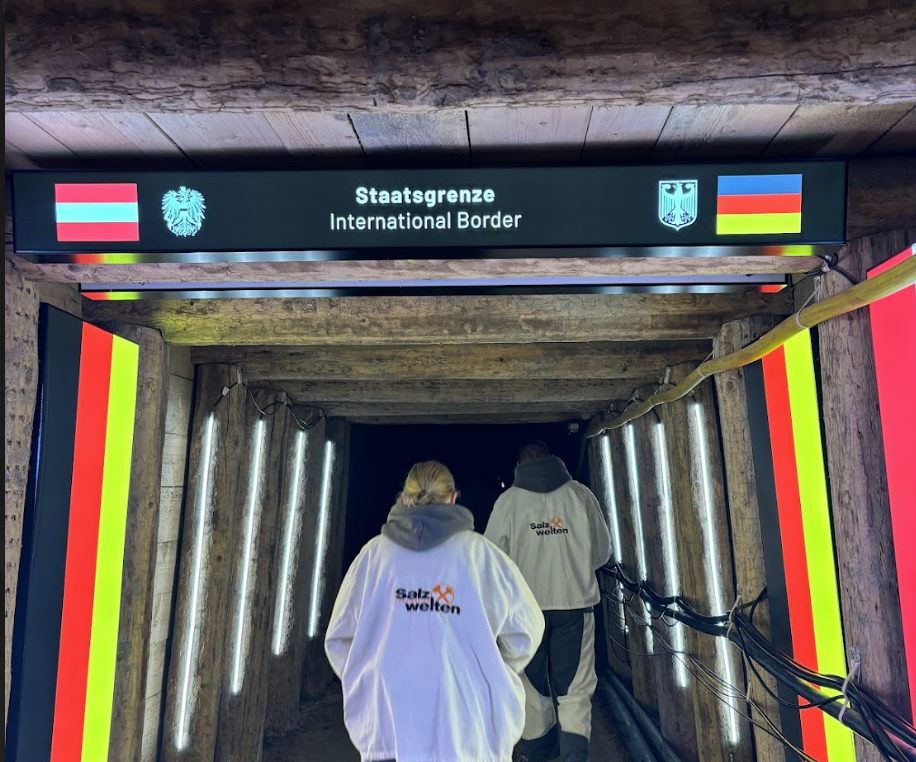 A modern sign at the border between Austria and Germany in Salzwelten Salzburg