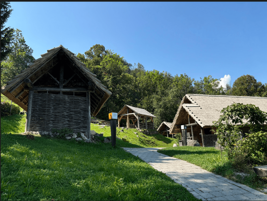 Wooden buildings in a reconstruction of a Celtic village
