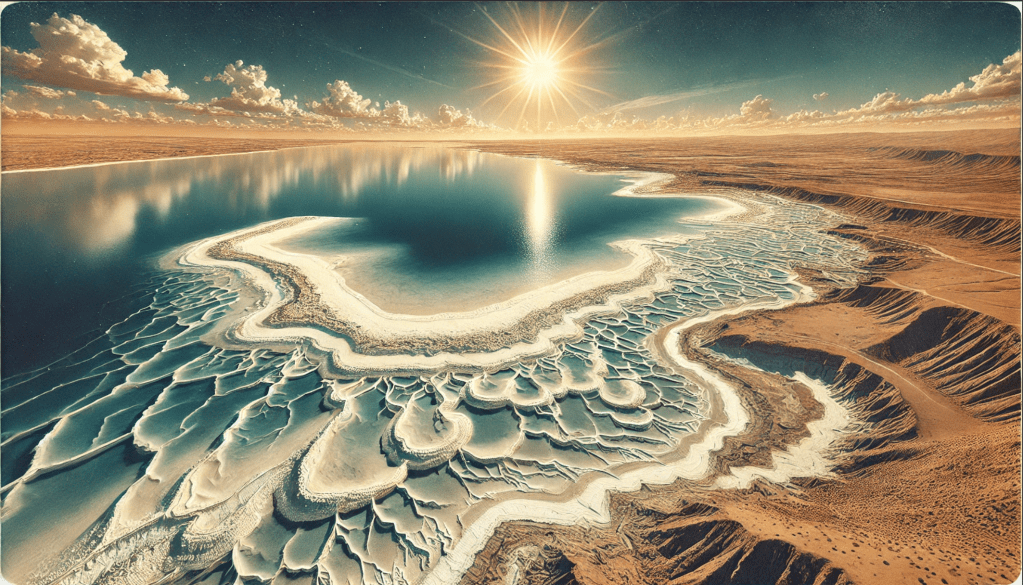 AI illustration of a salt bed at the edge of an ancient lake.