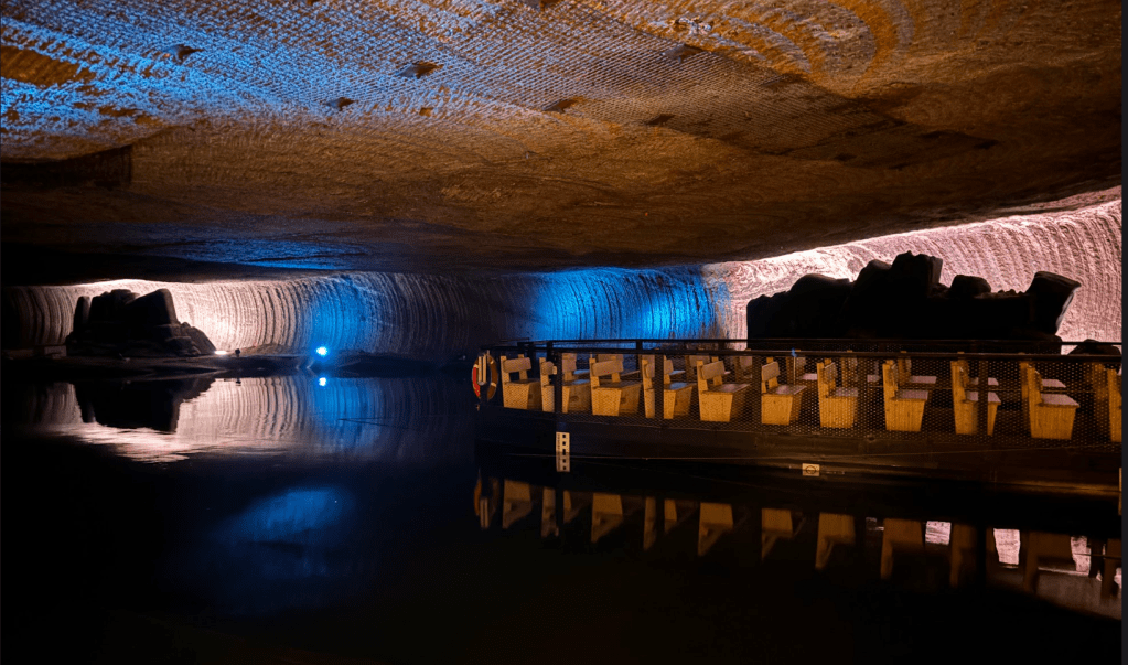 A cruise on an underground lake of brine at Salzwelten Salzburg