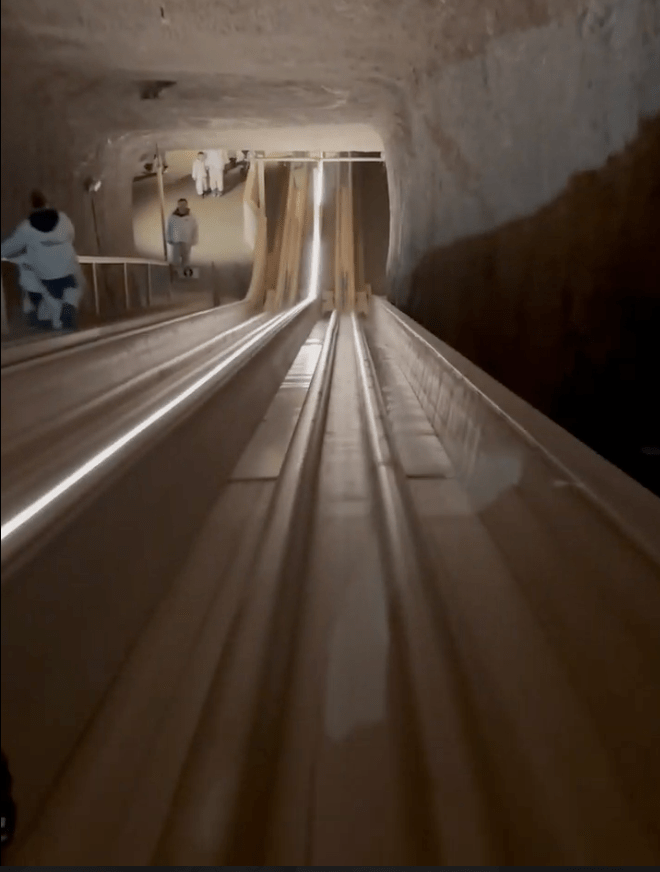 A view down the chute of a miners' slide at Salzwelten Salzburg